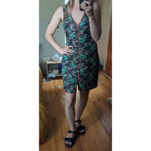 J Crew Jacquard Fabric, Green, Orange and Brown Floral Mini Dress, Size 4